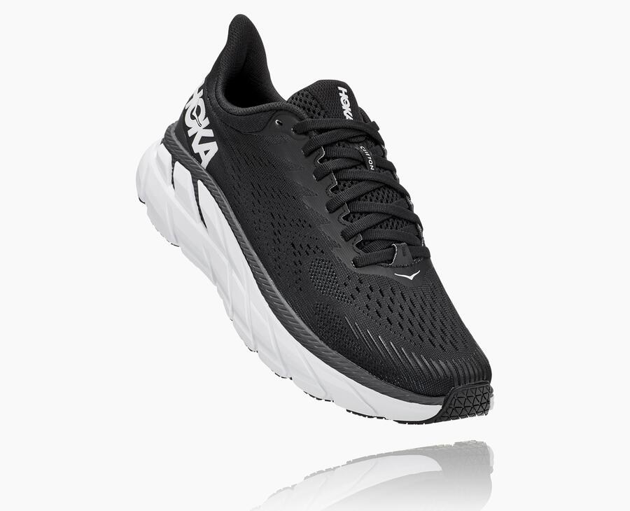 Hoka One One Clifton 7 - Women Running Shoes - Black/White,Australia CYZ-591286